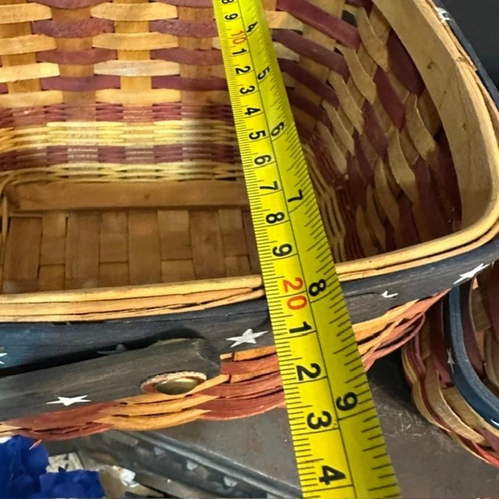 Americana Patriotic Basket Set of 3 Star Handle Woven Wood Nesting Unbranded